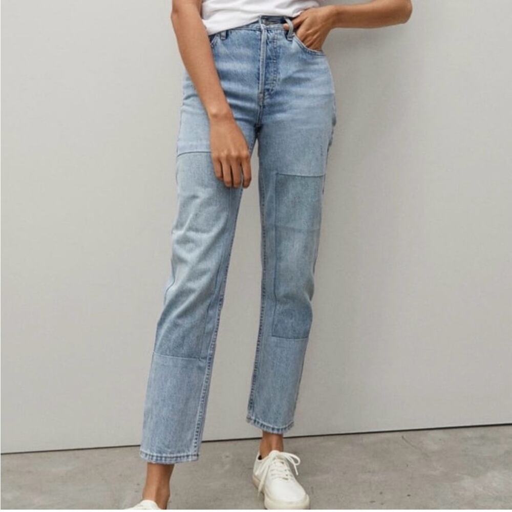 Everlane The 90s Cheeky Straight Leg Patchwork Jean Light Wash  High Rise Sz 27‎